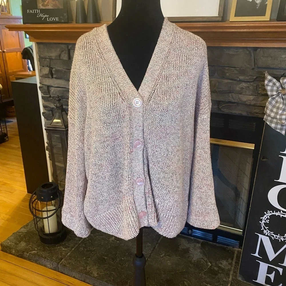 St. John Pink Confetti Knit Chunky Oversized Cardigan